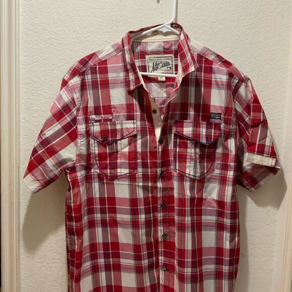 MO7 Button Up Shirt Men's 2XL Multicolor Plaid Short Sleeves Pockets Casual - Picture 1 of 7